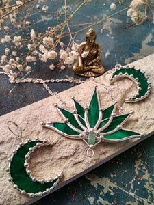 Green Crescent Moon Earrings