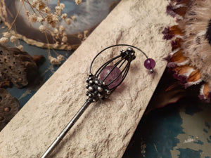 Сhest with an amethyst heart. Chinese metal hair stick.