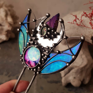 Stain Glass Hair Fork with Dichroic Glass and Natural Stone
