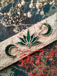 Green Crescent Moon Earrings