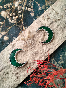Green Crescent Moon Earrings