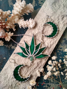 Green Crescent Moon Earrings