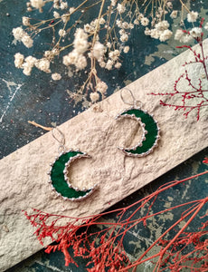 Green Crescent Moon Earrings