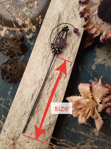 Сhest with an amethyst heart. Chinese metal hair stick.